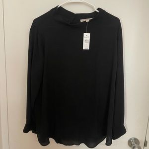 NWT! Loft long sleeve sheer black top with adorable buttons on back!